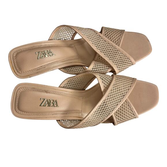 Zara Mesh Stiletto Mules Nude Cream Size 10 / 41 - Picture 4 of 14